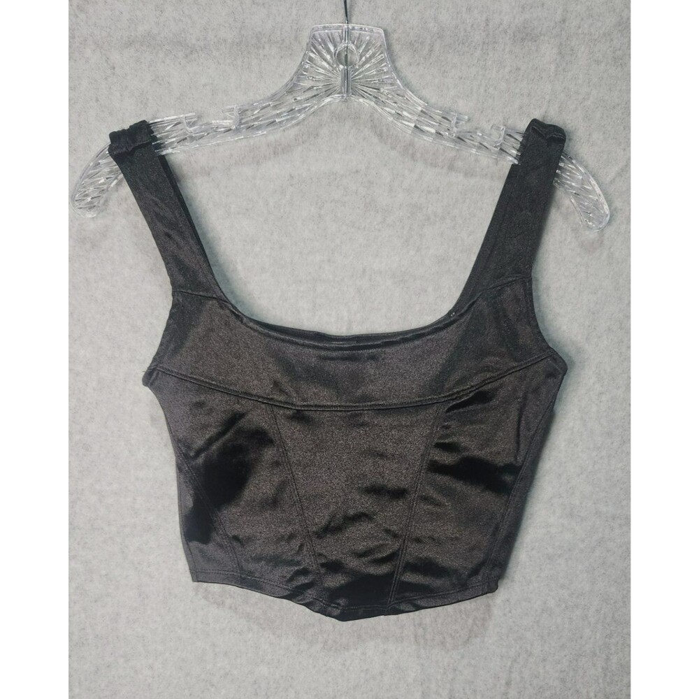 Urban Outfitters Black Satin Corset Crop Top - Stretch Bustier Blouse - - Size S